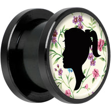Load image into Gallery viewer, Man Woman Floral Silhouette Black Anodized Screw Fit Plug Set 1/2
