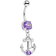 Load image into Gallery viewer, Purple Faux Opal Pirates Cove Nautical Anchor Dangle Belly Ring
