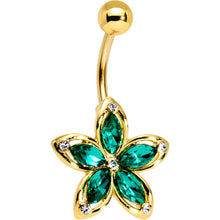 Load image into Gallery viewer, Green Gem Gold PVD Holiday Hibiscus Flower Belly Ring
