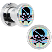 Load image into Gallery viewer, Pink Green Plaid Heart Skull Steel Screw Fit Plug Set 2G
