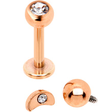Load image into Gallery viewer, Clear CZ Rose Gold PVD Moon Internally Threaded Labret Set of 3 Ends
