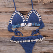 Load image into Gallery viewer, Tassel Knit Crochet Bikini Women Swimwear Female Swimsuit Two-piece Bikini Set Unique Bathing Suit Swim Women's Crochet Lace V Neck High Waist Bikini Set Two Pieces Swimsuit
