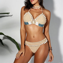 Load image into Gallery viewer, Tassel Knit Crochet Bikini Women Swimwear Female Swimsuit Two-piece Bikini Set Unique Bathing Suit Swim Women's Crochet Lace V Neck High Waist Bikini Set Two Pieces Swimsuit
