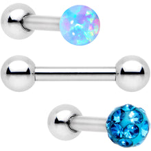 Load image into Gallery viewer, 16G 1/4 Aqua Faux Opal Ball Cartilage Tragus Earring 3 Pack Set
