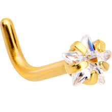 Load image into Gallery viewer, 18G 1/4 Clear Star 3mm CZ Gem Gold IP L-Shape Nose Ring
