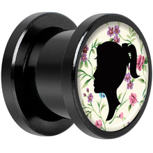 将图片加载到图库查看器，Man Woman Floral Silhouette Black Anodized Screw Fit Plug Set 00G

