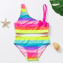 Load image into Gallery viewer, Teenager Girls Swimwear Two pieces Girls Swimsuit High quality Kids Bikini Sets Children Beach Wear Girls Two Piece Bikini Swimsuits Striped Ruffle Swimwear Bathing Suit Set
