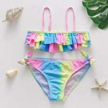 Load image into Gallery viewer, Teenager Girls Swimwear Two pieces Girls Swimsuit High quality Kids Bikini Sets Children Beach Wear Girls Two Piece Bikini Swimsuits Striped Ruffle Swimwear Bathing Suit Set
