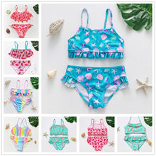 Load image into Gallery viewer, Teenager Girls Swimwear Two pieces Girls Swimsuit High quality Kids Bikini Sets Children Beach Wear Girls Two Piece Bikini Swimsuits Striped Ruffle Swimwear Bathing Suit Set
