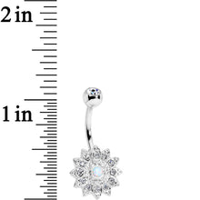 Load image into Gallery viewer, White Faux Opal Clear Gem Steel Fancy Flower Belly Ring
