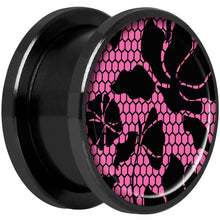 Load image into Gallery viewer, Pink Floral Lace Black Anodized Screw Fit Plug Set 5/8
