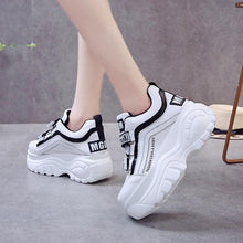 Load image into Gallery viewer, Thick Bottom Chunky Womens Sneakers White Black High Heels Strong Woman Casual Autumn Winter Footwear Casual Everyday Walking Fashionable Sneakers
