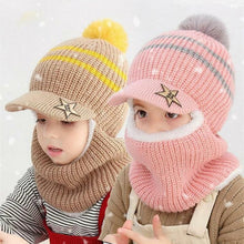 Load image into Gallery viewer, Thick Knitted Acrylic Winter Beanie Hats For Kids Child Outdoor Warm Balaclava Cap Girls Boys Bib Mask Face Cover Hairball Hat  Beanie Cap Mask Scarf Hat Set Outdoor Sport Warm Beanies Hat For Men Knitted Hats Bandana Hiking Camping Kid Neck Warmer Cap
