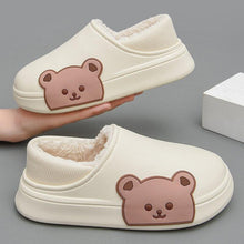将图片加载到图库查看器，Thick Platform Winter Women Waterproof Non-Slip Home Rubber Slippers Warm Indoor Fur Cotton Women's Cozy Memory Foam Closed Back Slippers Wool-Like Blend Cotton House Shoes

