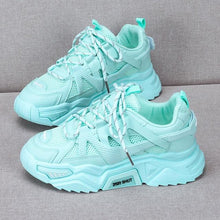 Load image into Gallery viewer, Thick Womens White Sneakers Fashion Shoes Blue Orange Mesh Casual Woman Trainers Lace-Up Platform Sneakers Low Top Trainers Lace Up Platform Sneakers Casual Leather Walking Flatform Sneakers
