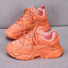 Load image into Gallery viewer, Thick Womens White Sneakers Fashion Shoes Blue Orange Mesh Casual Woman Trainers Lace-Up Platform Sneakers Low Top Trainers Lace Up Platform Sneakers Casual Leather Walking Flatform Sneakers
