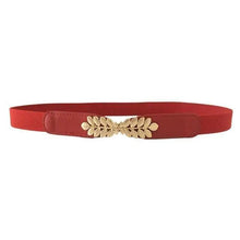 将图片加载到图库查看器，Thin Elastic Stretch Women Buckle Skinny Fashion Belts Metal Leaf Buckle Design Belts For Ladies
