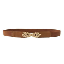 将图片加载到图库查看器，Thin Elastic Stretch Women Buckle Skinny Fashion Belts Metal Leaf Buckle Design Belts For Ladies

