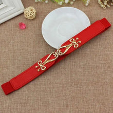 将图片加载到图库查看器，Thin Elastic Stretch Women Buckle Skinny Fashion Belts Metal Leaf Buckle Design Belts For Ladies
