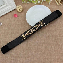 将图片加载到图库查看器，Thin Elastic Stretch Women Buckle Skinny Fashion Belts Metal Leaf Buckle Design Belts For Ladies
