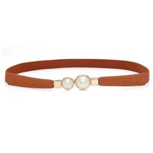 将图片加载到图库查看器，Thin Elastic Stretch Women Buckle Skinny Fashion Belts Metal Leaf Buckle Design Belts For Ladies
