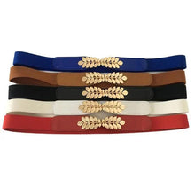 将图片加载到图库查看器，Thin Elastic Stretch Women Buckle Skinny Fashion Belts Metal Leaf Buckle Design Belts For Ladies

