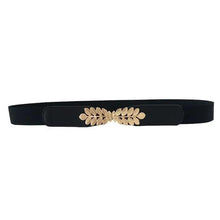 将图片加载到图库查看器，Thin Elastic Stretch Women Buckle Skinny Fashion Belts Metal Leaf Buckle Design Belts For Ladies
