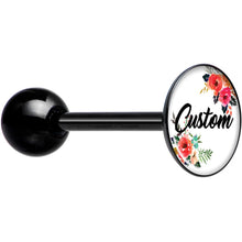 Load image into Gallery viewer, Custom Floral Personalized Name Black Barbell Tongue Ring
