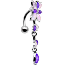 Load image into Gallery viewer, White Purple Gem Frosted Flower Trail Top Mount Dangle Belly Ring

