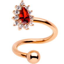 Load image into Gallery viewer, Red CZ Gem Rose Gold PVD Teardrop Spiral Twister Top Mount Belly Ring
