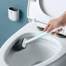 Load image into Gallery viewer, Toilet Brush With Holder Set Long Handled Flex Rubber Silicone Drain Cleaner Brush Wall Mounted Bathroom Accessories Wall Toilet Brush And Holder Set Flexible Toilet Bowl Cleaner Brush With Silicone Bristles Bendable Brush Head To Clean Toilet
