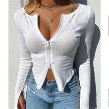 Load image into Gallery viewer, Top fashion Women Ribbed Knitted Long Sleeve Elegant Cute Fashion Crop Tops for Summer
