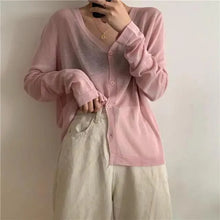 Load image into Gallery viewer, Cardigan For Women Long Sleeve Cardigan Summer Cropped Cardigan Knitted V neck Thin Ice Silk Sweaters Sunscreen Shirt Tops
