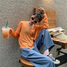 Load image into Gallery viewer, Cardigan For Women Long Sleeve Cardigan Summer Cropped Cardigan Knitted V neck Thin Ice Silk Sweaters Sunscreen Shirt Tops
