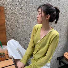 Load image into Gallery viewer, Cardigan For Women Long Sleeve Cardigan Summer Cropped Cardigan Knitted V neck Thin Ice Silk Sweaters Sunscreen Shirt Tops
