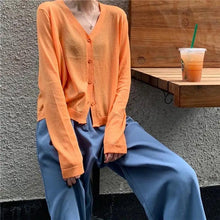 Load image into Gallery viewer, Cardigan For Women Long Sleeve Cardigan Summer Cropped Cardigan Knitted V neck Thin Ice Silk Sweaters Sunscreen Shirt Tops
