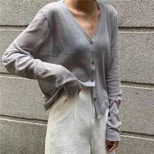 Load image into Gallery viewer, Cardigan For Women Long Sleeve Cardigan Summer Cropped Cardigan Knitted V neck Thin Ice Silk Sweaters Sunscreen Shirt Tops
