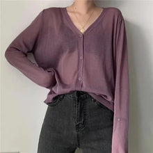 Load image into Gallery viewer, Cardigan For Women Long Sleeve Cardigan Summer Cropped Cardigan Knitted V neck Thin Ice Silk Sweaters Sunscreen Shirt Tops
