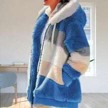 Load image into Gallery viewer, Plus Size Jacket Women Autumn Winter Long Sleeve Color Block Zipper Fluff Hooded Warm Coat Jacket
