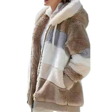 Load image into Gallery viewer, Plus Size Jacket Women Autumn Winter Long Sleeve Color Block Zipper Fluff Hooded Warm Coat Jacket
