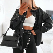 Load image into Gallery viewer, Top Quality Punk Style Women Autumn Leather Jacket Turn-down Collar Streetwear Cool Jackets Ladies Pocket Oversized Pop Jackets
