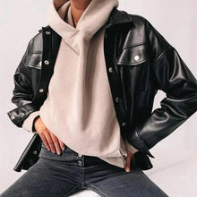 Load image into Gallery viewer, Top Quality Punk Style Women Autumn Leather Jacket Turn-down Collar Streetwear Cool Jackets Ladies Pocket Oversized Pop Jackets
