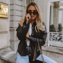 Load image into Gallery viewer, Top Quality Punk Style Women Autumn Leather Jacket Turn-down Collar Streetwear Cool Jackets Ladies Pocket Oversized Pop Jackets
