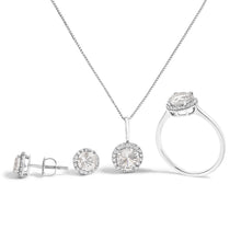Load image into Gallery viewer, 10K White Gold Purple Amethyst and 3/8 Cttw Diamond Halo Jewelry Set (Earrings, Pendant &amp; Ring)
