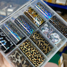 Load image into Gallery viewer, Tortoiseshell Amber Nails Tortoise Shell Nail Art Foil Transfer Decals Wraps Tips Nail Manicure Decorations Leopard Nail Foil Transfer Stickers Leopard Snake Laser Gold Design Nail Foil Decals Art Sticker for Women Manicure Tips
