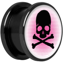 将图片加载到图库查看器，Pink Black Skull Black Anodized Screw Fit Plug Set 5/8
