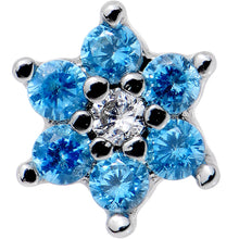 将图片加载到图库查看器，18G 1/4 Aqua Blue and Clear Cubic Zirconia Gem Flower Nose Bone
