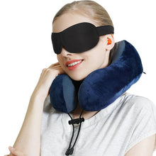 将图片加载到图库查看器，Travel Pillow U Shaped Memory Foam Neck Pillows Neck Cervical Airplane Pillow Healthcare Bedding Free Eye Mask and Earplugs Neck Support Pillow Headrest Travel Folding Slow Rebound Journey Trip Cushion Memory Foam Travel Pillow Neck Pillow
