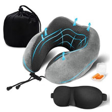 将图片加载到图库查看器，Travel Pillow U Shaped Memory Foam Neck Pillows Neck Cervical Airplane Pillow Healthcare Bedding Free Eye Mask and Earplugs Neck Support Pillow Headrest Travel Folding Slow Rebound Journey Trip Cushion Memory Foam Travel Pillow Neck Pillow
