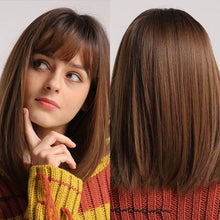 Load image into Gallery viewer, Treding Bob Straight Brown Black Ombre Synthetic Wig Natural Short Wig for Women Middle Part Cosplay Wigs Heat Resistant Wigs For Black Women Wigs For Cosplay

